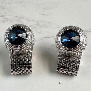 Silver Mesh Blue Cufflinks